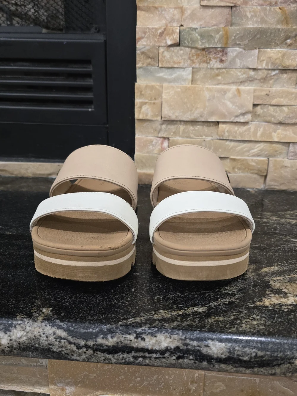 Reef Two-Band Slide Sandal in Beige and White